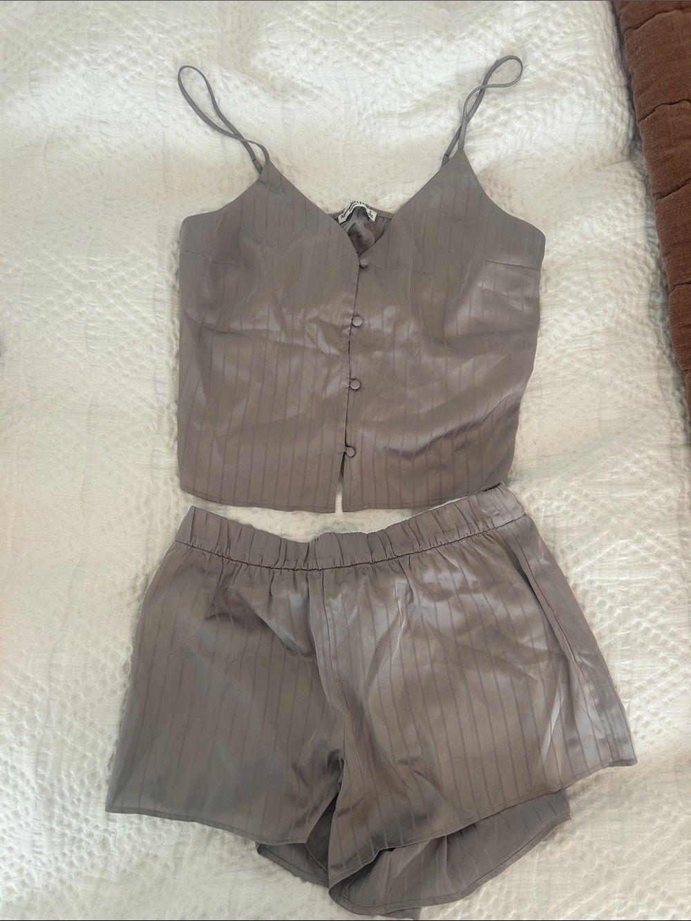 Abercrombie & Fitch Silver Satin Pinstripe Cami & Shorts Set NWT